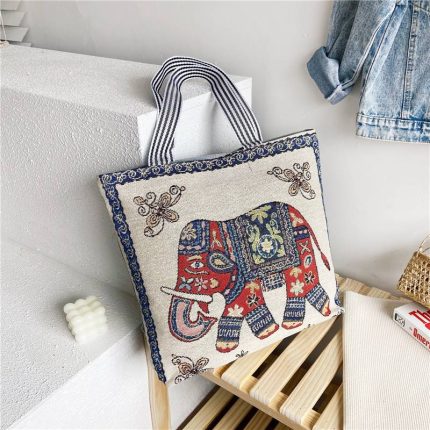 Premium Woven Canvas Tote Bag Collection - Cute Cat, Koala & Ethnic Elephant Designs